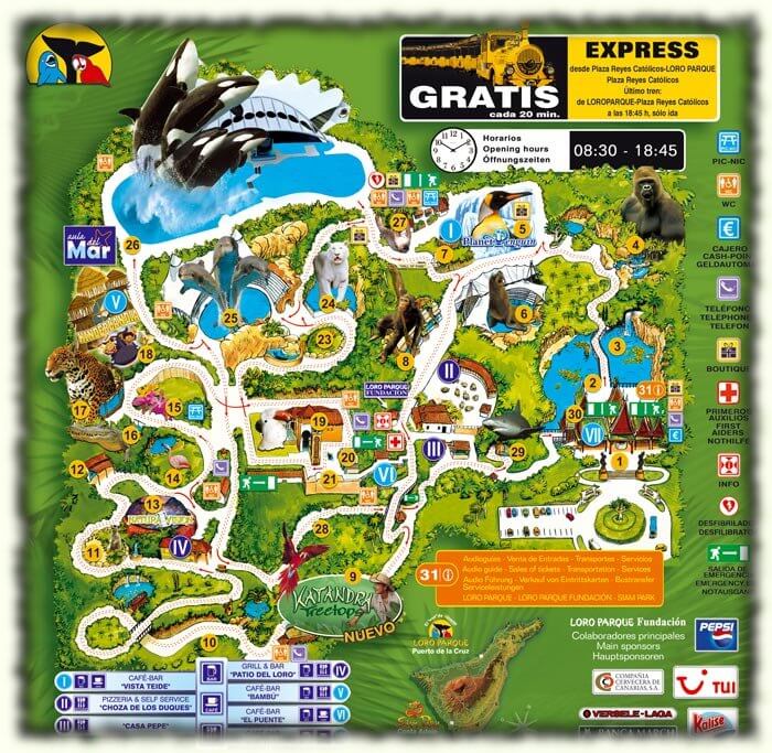 Карта Лоро парка на Тенерифе